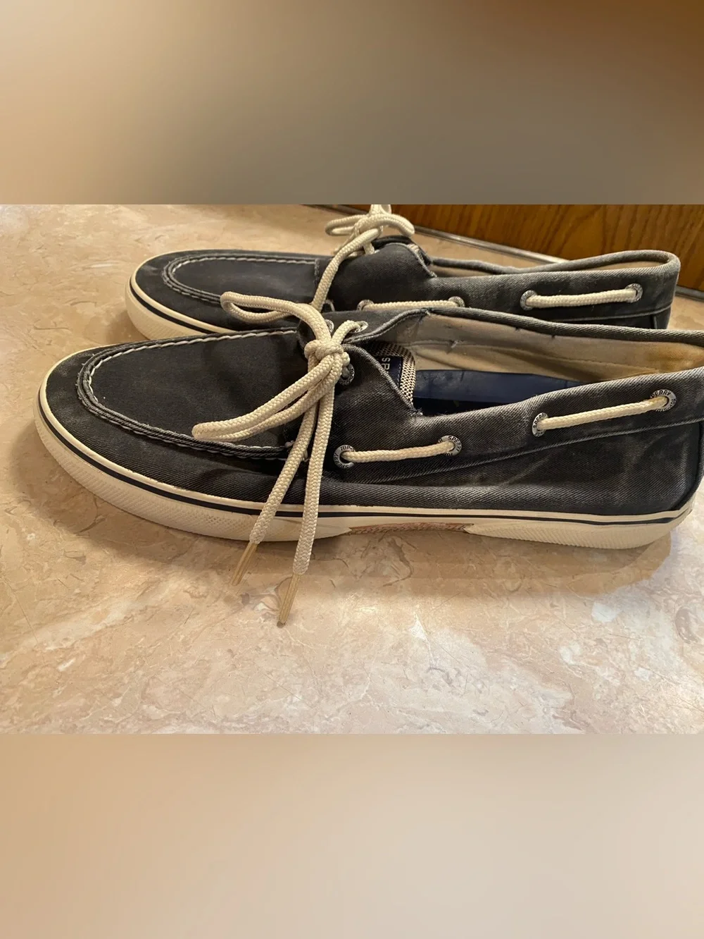 Sperry Men's Charcoal Canvas Boat Shoes with Beige Laces